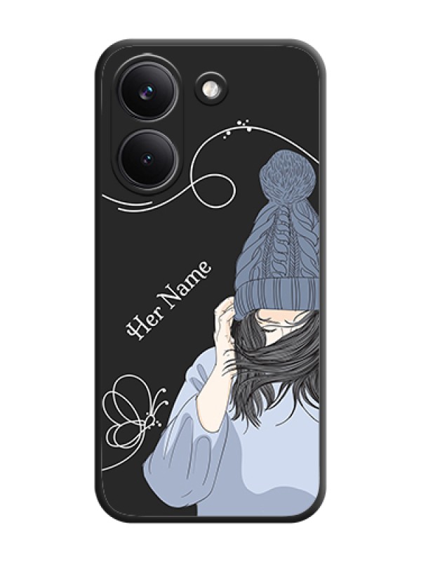 Custom Girl With Blue Winter Outfiit Custom Text Design On Space Black Custom Soft Matte Mobile Back Cover - Poco X8 Pro 5G - alternate view