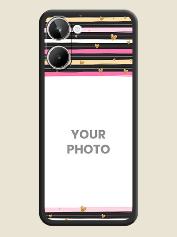 Custom Multicolor Lines and Golden Love Symbols Design on Photo on Space Black Soft Matte Mobile Cover - Realme 10 Pro 5G - alternate view