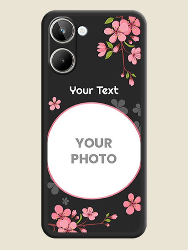 Custom Round Image with Pink Color Floral Design on Photo on Space Black Soft Matte Back Cover - Realme 10 Pro 5G - alternate view