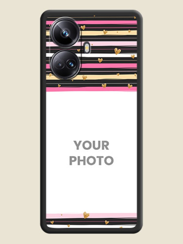 Custom Multicolor Lines and Golden Love Symbols Design on Photo on Space Black Soft Matte Mobile Cover - Realme 10 Pro Plus 5G - alternate view