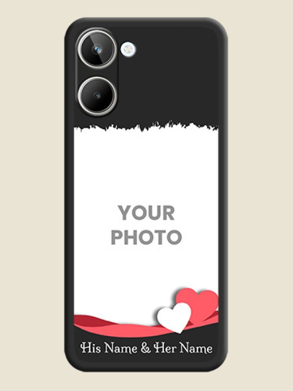 Custom Pin Color Love Shaped Ribbon Design with Text on Space Black Custom Soft Matte Phone Back Cover - Realme 10 - alternate view