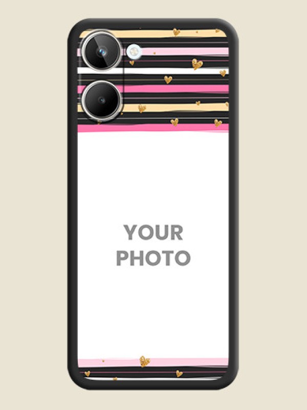 Custom Multicolor Lines and Golden Love Symbols Design on Photo on Space Black Soft Matte Mobile Cover - Realme 10 - alternate view