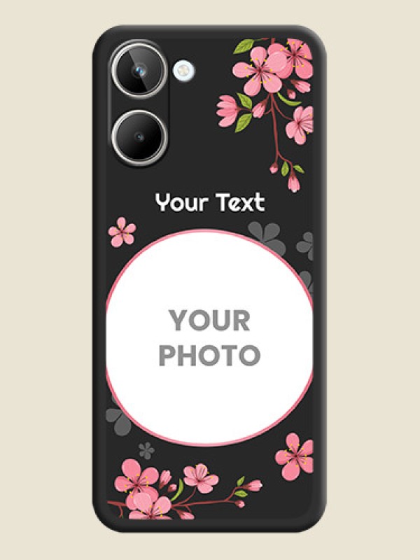 Custom Round Image with Pink Color Floral Design on Photo on Space Black Soft Matte Back Cover - Realme 10 - alternate view