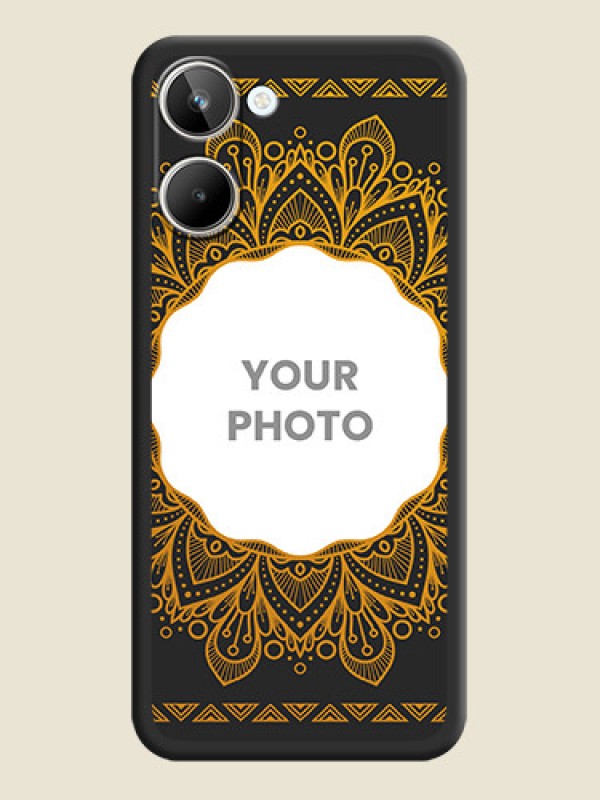 Custom Round Image with Floral Design on Photo on Space Black Soft Matte Mobile Cover - Realme 10 - alternate view