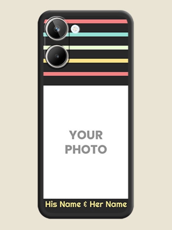 Custom Color Stripes with Photo and Text on Photo on Space Black Soft Matte Mobile Case - Realme 10 - alternate view