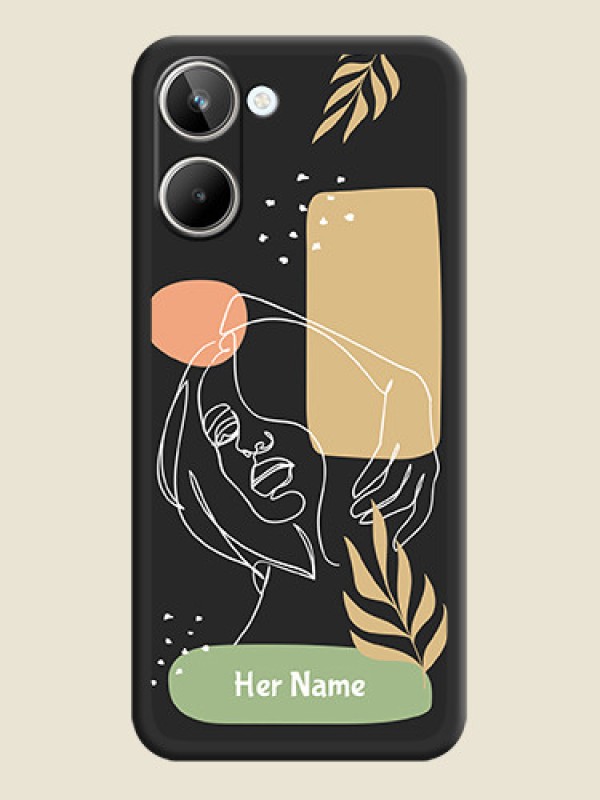 Custom Custom Text With Line Art Of Women & Leaves Design On Space Black Personalized Soft Matte Phone Covers -Realme 10 - alternate view