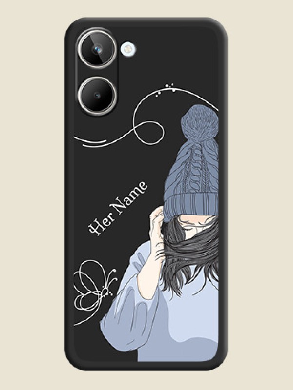 Custom Girl With Blue Winter Outfiit Custom Text Design On Space Black Personalized Soft Matte Phone Covers -Realme 10 - alternate view