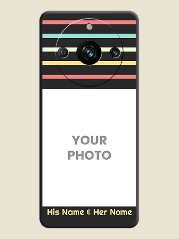 Custom Color Stripes with Photo and Text - Photo on Space Black Soft Matte Mobile Case - Realme 11 Pro 5G - alternate view