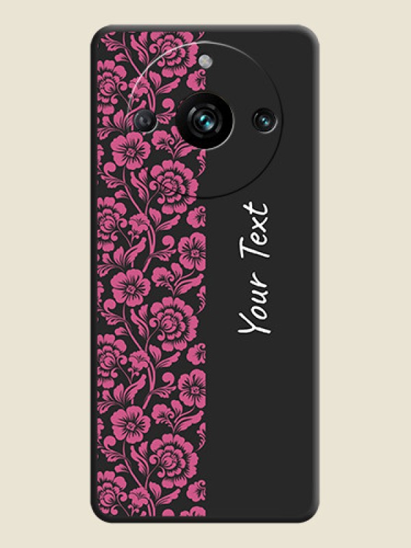 Custom Pink Floral Pattern Design With Custom Text On Space Black Personalized Soft Matte Phone Covers - Realme 11 Pro 5G - alternate view