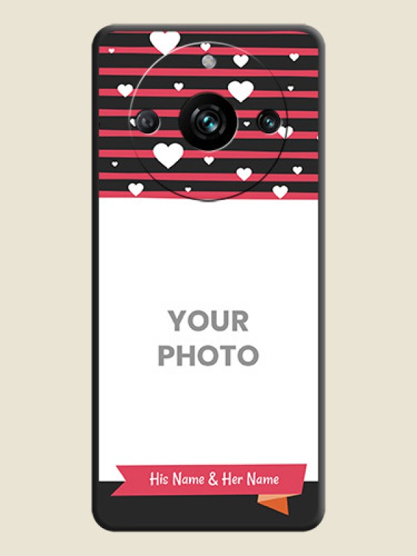 Custom White Color Love Symbols with Pink Lines Pattern on Space Black Custom Soft Matte Phone Cases - Realme 11 Pro Plus 5G - alternate view