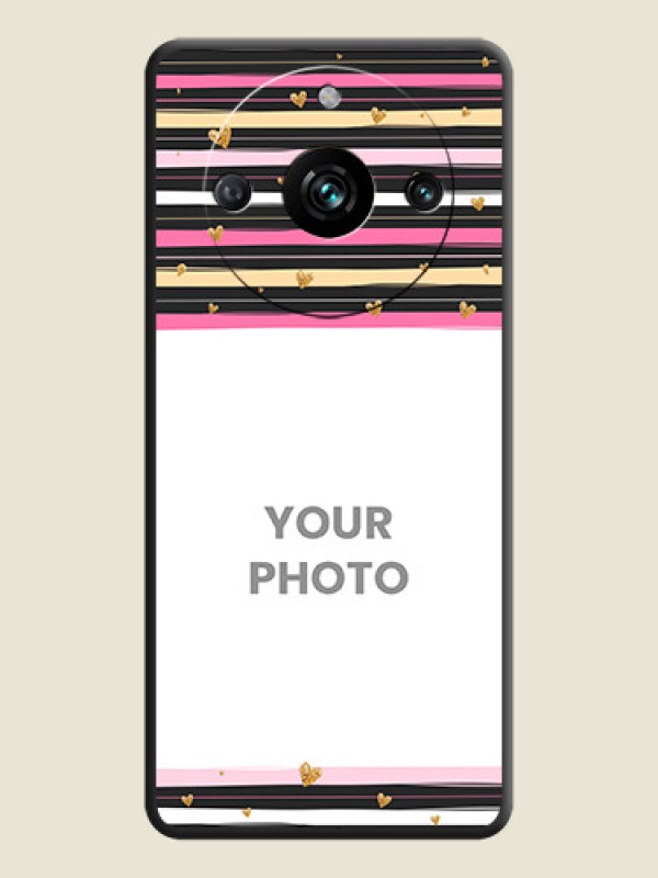 Custom Multicolor Lines and Golden Love Symbols Design - Photo on Space Black Soft Matte Mobile Cover - Realme 11 Pro Plus 5G - alternate view