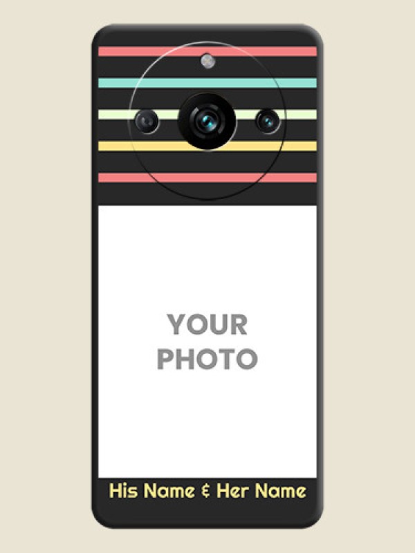 Custom Color Stripes with Photo and Text - Photo on Space Black Soft Matte Mobile Case - Realme 11 Pro Plus 5G - alternate view