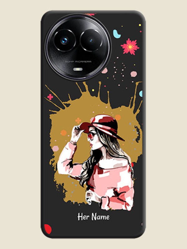 Custom Mordern Lady With Color Splash Background With Custom Text On Space Black Custom Soft Matte Mobile Back Cover - Realme 11X 5G - alternate view