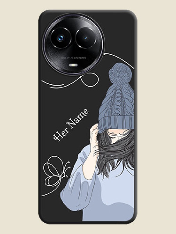 Custom Girl With Blue Winter Outfiit Custom Text Design On Space Black Custom Soft Matte Mobile Back Cover - Realme 11X 5G - alternate view