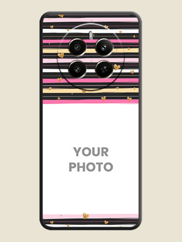Custom Multicolor Lines and Golden Love Symbols Design - Photo on Space Black Soft Matte Mobile Cover - Realme 12 Plus 5G - alternate view