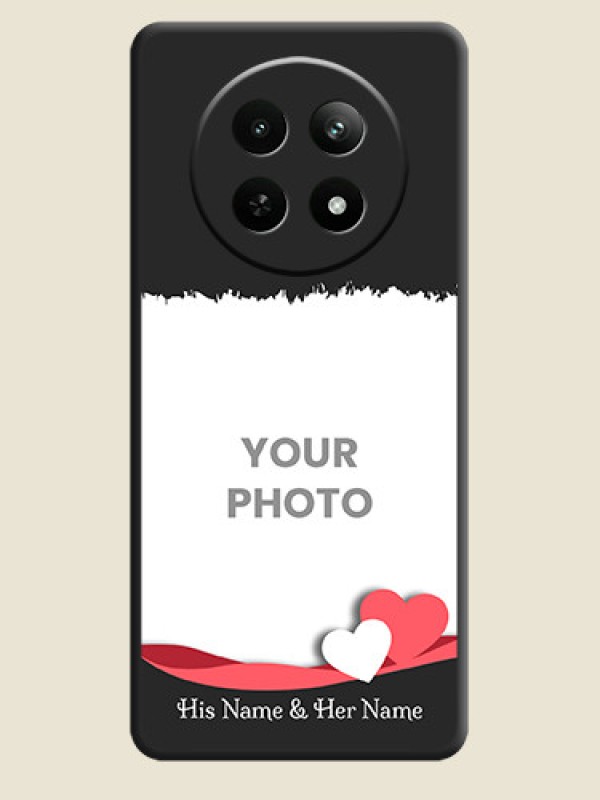 Custom Pink Color Love Shaped Ribbon Design with Text on Space Black Custom Soft Matte Phone Back Cover - Realme 12X 5G - alternate view