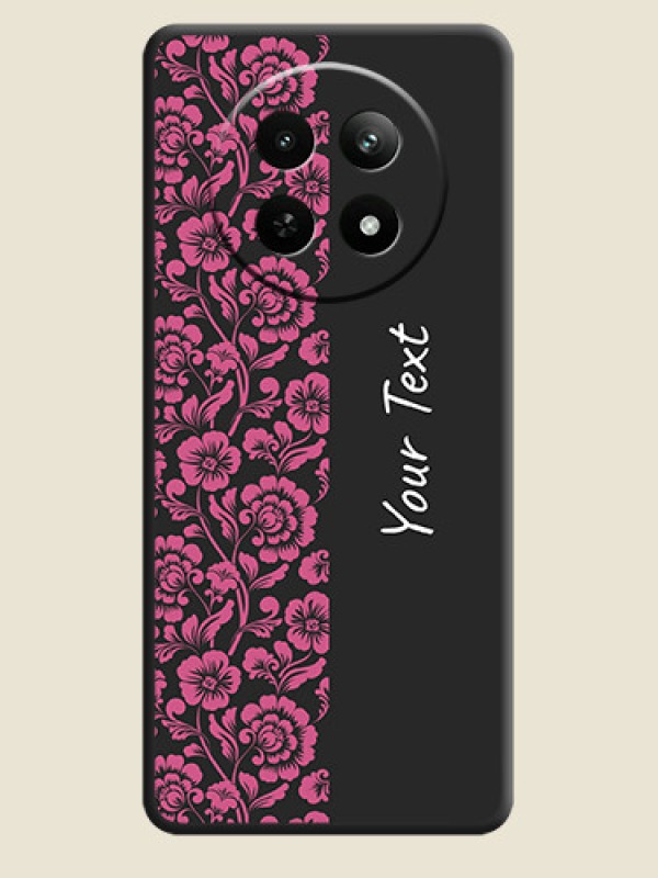 Custom Pink Floral Pattern Design With Custom Text On Space Black Personalized Soft Matte Phone Covers - Realme 12X 5G - alternate view