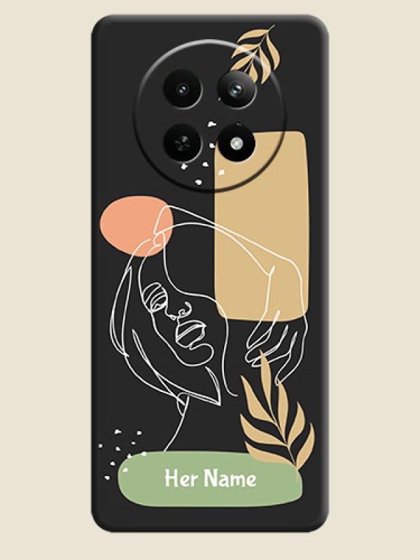 Custom Custom Text With Line Art Of Women & Leaves Design On Space Black Custom Soft Matte Mobile Back Cover - Realme 13 5G - alternate view