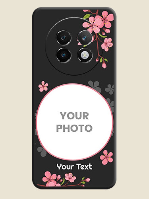 Custom Round Image with Pink Color Floral Design on Photo On Space Black Custom Soft Matte Mobile Back Cover - Realme 13 Plus 5G - alternate view