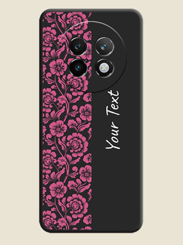 Custom Pink Floral Pattern Design With Custom Text On Space Black Custom Soft Matte Mobile Back Cover - Realme 13 Plus 5G - alternate view