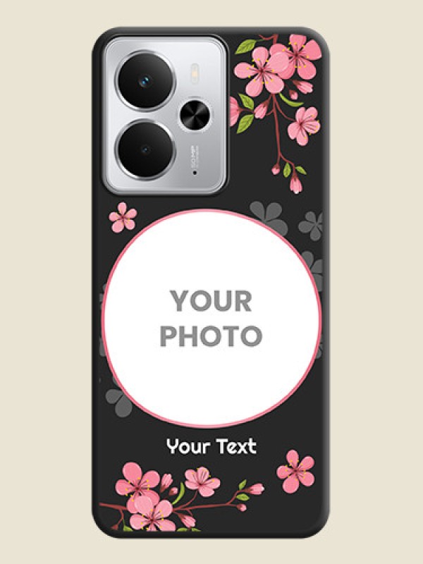 Custom Round Image with Pink Color Floral Design on Photo On Space Black Custom Soft Matte Mobile Back Cover - Realme 14 5G - alternate view