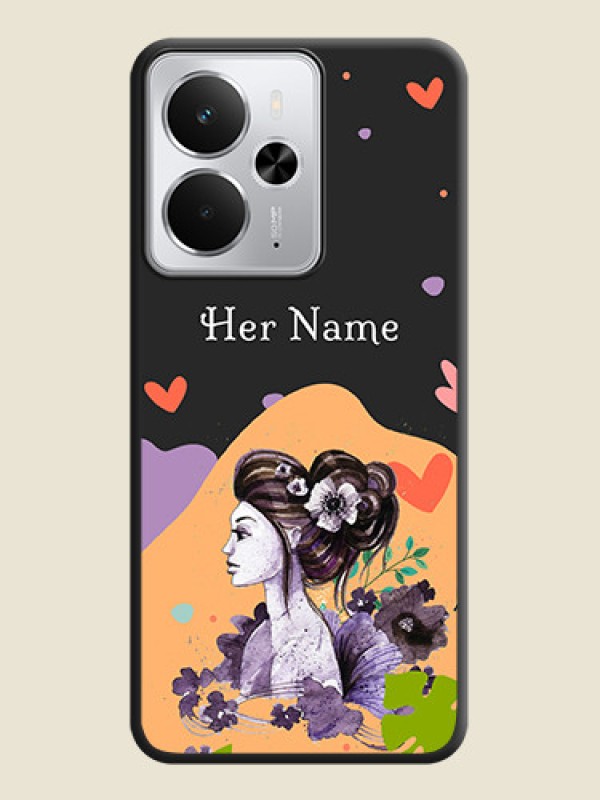 Custom Namecase For Her With Fancy Lady Image On Space Black Custom Soft Matte Mobile Back Cover - Realme 14 5G - alternate view