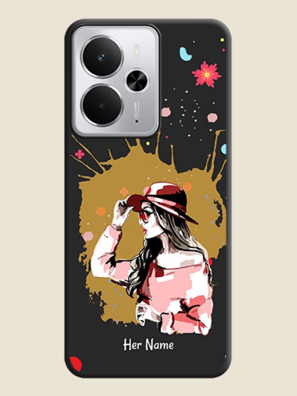 Custom Mordern Lady With Color Splash Background With Custom Text On Space Black Custom Soft Matte Mobile Back Cover - Realme 14 5G - alternate view