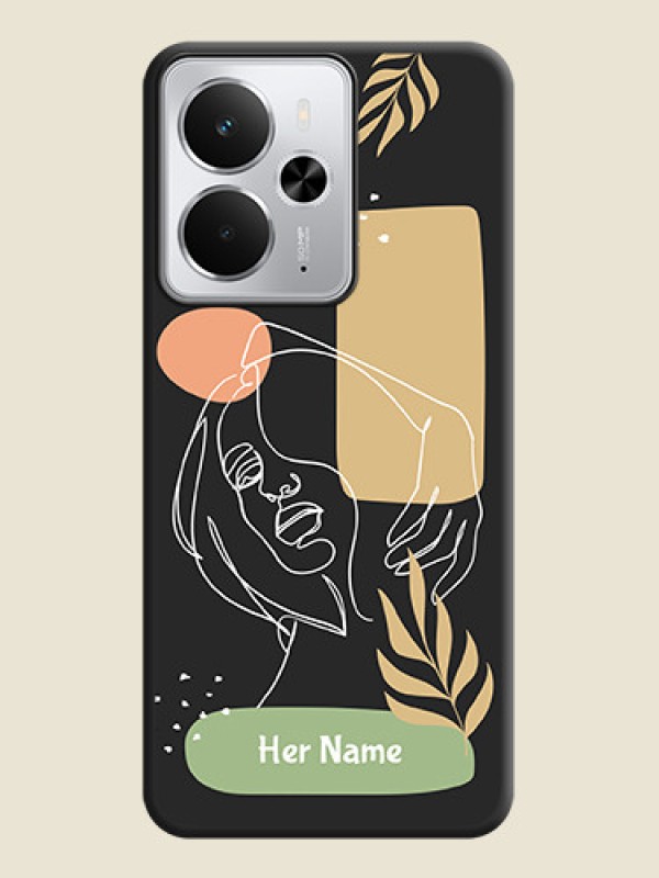 Custom Custom Text With Line Art Of Women & Leaves Design On Space Black Custom Soft Matte Mobile Back Cover - Realme 14 5G - alternate view