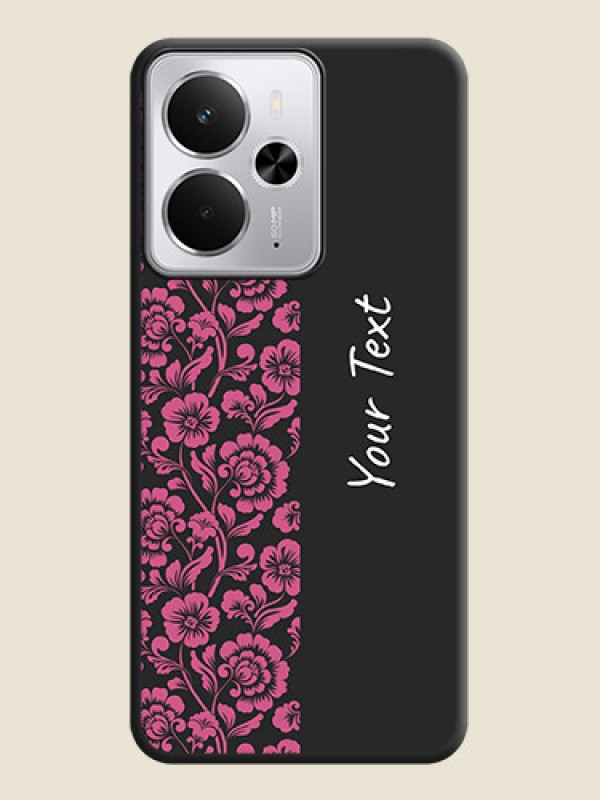 Custom Pink Floral Pattern Design With Custom Text On Space Black Custom Soft Matte Mobile Back Cover - Realme 14 5G - alternate view