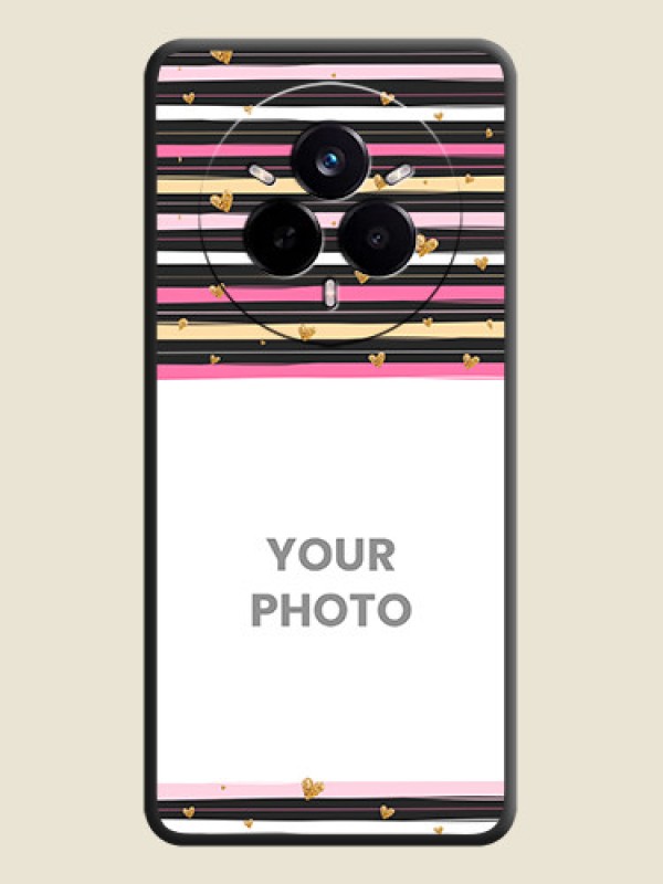 Custom Multicolor Lines and Golden Love Symbols Design on Photo On Space Black Custom Soft Matte Mobile Back Cover - Realme 14 Pro 5G - alternate view