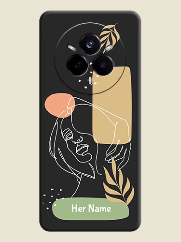 Custom Custom Text With Line Art Of Women & Leaves Design On Space Black Custom Soft Matte Mobile Back Cover - Realme 14 Pro 5G - alternate view
