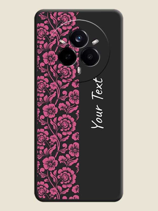 Custom Pink Floral Pattern Design With Custom Text On Space Black Custom Soft Matte Mobile Back Cover - Realme 14 Pro 5G - alternate view