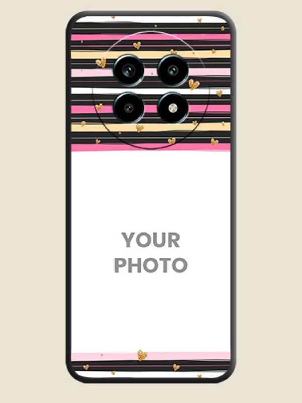 Custom Multicolor Lines and Golden Love Symbols Design on Photo On Space Black Custom Soft Matte Mobile Back Cover - Realme 14 Pro Lite 5G - alternate view