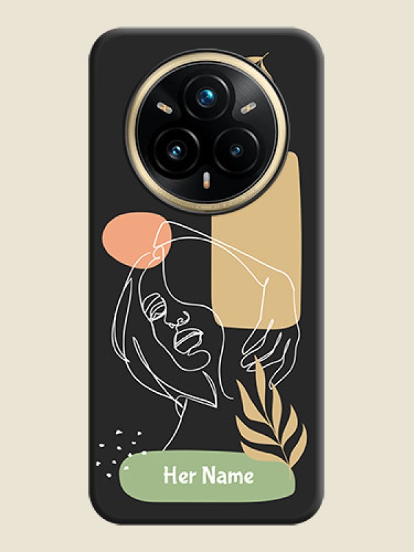 Custom Custom Text With Line Art Of Women & Leaves Design On Space Black Custom Soft Matte Mobile Back Cover - Realme 14 Pro Plus 5G - alternate view
