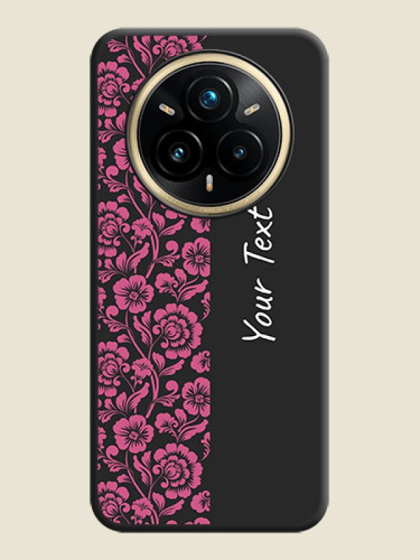 Custom Pink Floral Pattern Design With Custom Text On Space Black Custom Soft Matte Mobile Back Cover - Realme 14 Pro Plus 5G - alternate view