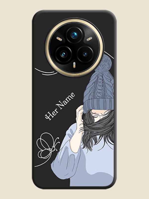 Custom Girl With Blue Winter Outfiit Custom Text Design On Space Black Custom Soft Matte Mobile Back Cover - Realme 14 Pro Plus 5G - alternate view