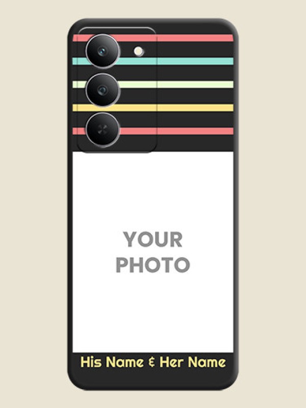 Custom Color Stripes with Photo and Text on Photo On Space Black Custom Soft Matte Mobile Back Cover - Realme 14x 5G - alternate view
