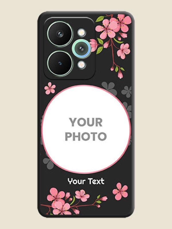 Custom Round Image with Pink Color Floral Design on Photo On Space Black Custom Soft Matte Mobile Back Cover - Realme 15 5G - alternate view