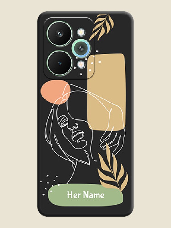 Custom Custom Text With Line Art Of Women & Leaves Design On Space Black Custom Soft Matte Mobile Back Cover - Realme 15 5G - alternate view