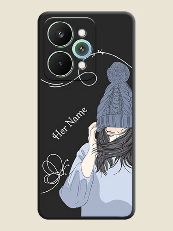 Custom Girl With Blue Winter Outfiit Custom Text Design On Space Black Custom Soft Matte Mobile Back Cover - Realme 15 5G - alternate view