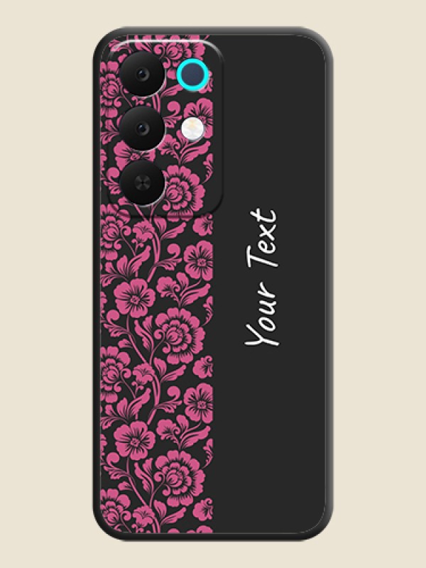 Custom Pink Floral Pattern Design With Custom Text On Space Black Custom Soft Matte Mobile Back Cover - Realme 15X 5G - alternate view