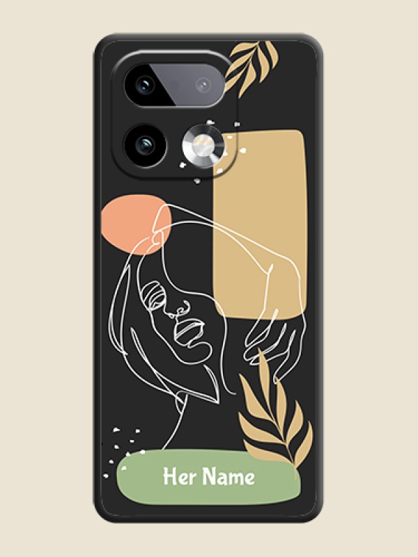 Custom Custom Text With Line Art Of Women & Leaves Design On Space Black Custom Soft Matte Mobile Back Cover - Realme 16 Pro Plus 5G - alternate view