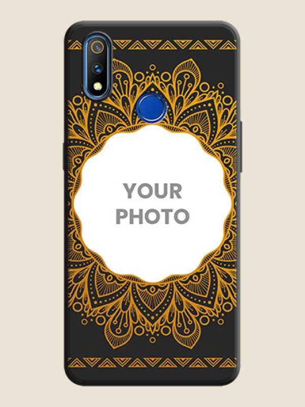 Custom Round Image with Floral Design - Photo on Space Black Soft Matte Mobile Cover - Realme 3 Pro - alternate view
