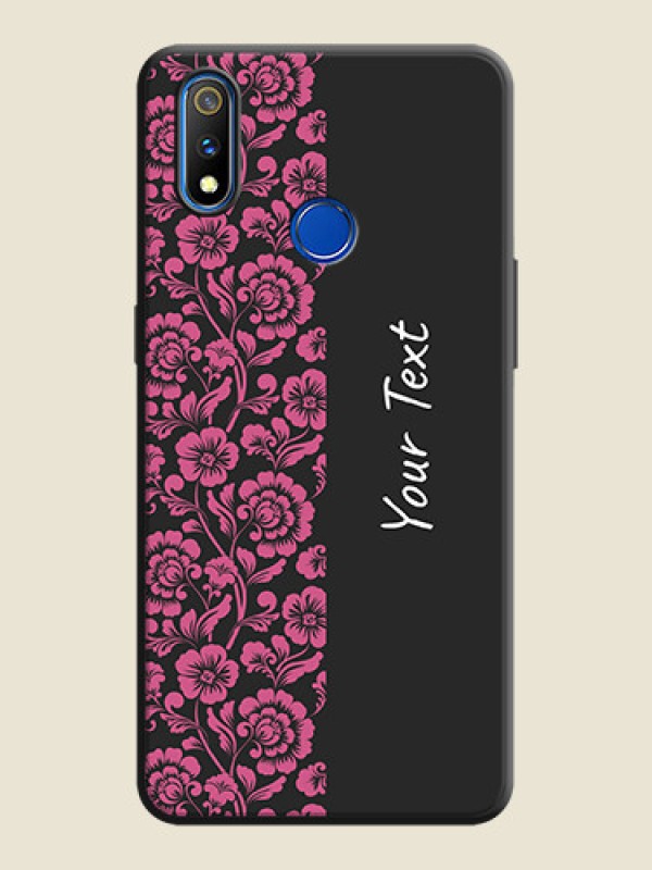 Custom Pink Floral Pattern Design With Custom Text On Space Black Personalized Soft Matte Phone Covers -Realme 3 Pro - alternate view