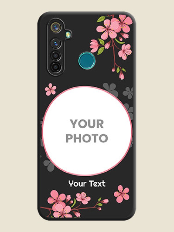 Custom Round Image with Pink Color Floral Design - Photo on Space Black Soft Matte Back Cover - Realme 5 Pro - alternate view