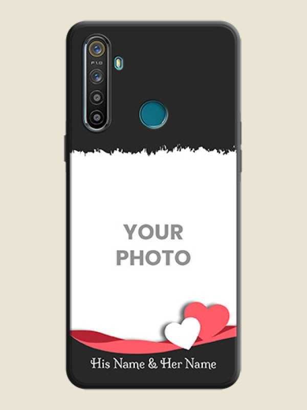 Custom Pink Color Love Shaped Ribbon Design with Text on Space Black Custom Soft Matte Phone Back Cover - Realme 5 - alternate view