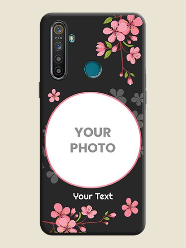 Custom Round Image with Pink Color Floral Design - Photo on Space Black Soft Matte Back Cover - Realme 5 - alternate view