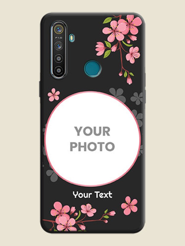 Custom Round Image with Pink Color Floral Design - Photo on Space Black Soft Matte Back Cover - Realme 5S - alternate view