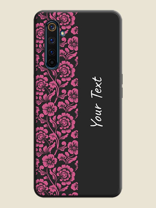 Custom Pink Floral Pattern Design With Custom Text On Space Black Personalized Soft Matte Phone Covers -Realme 6 Pro - alternate view