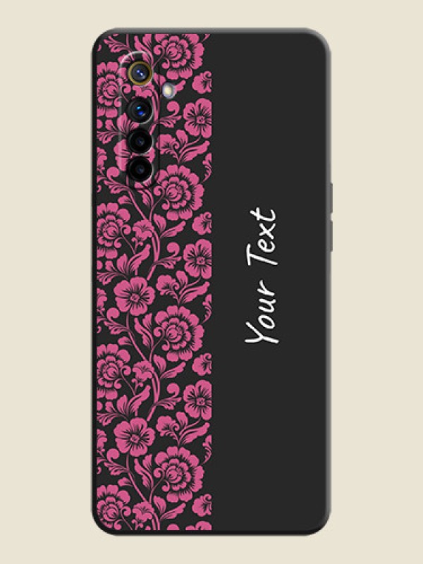 Custom Pink Floral Pattern Design With Custom Text On Space Black Personalized Soft Matte Phone Covers -Realme 6I - alternate view
